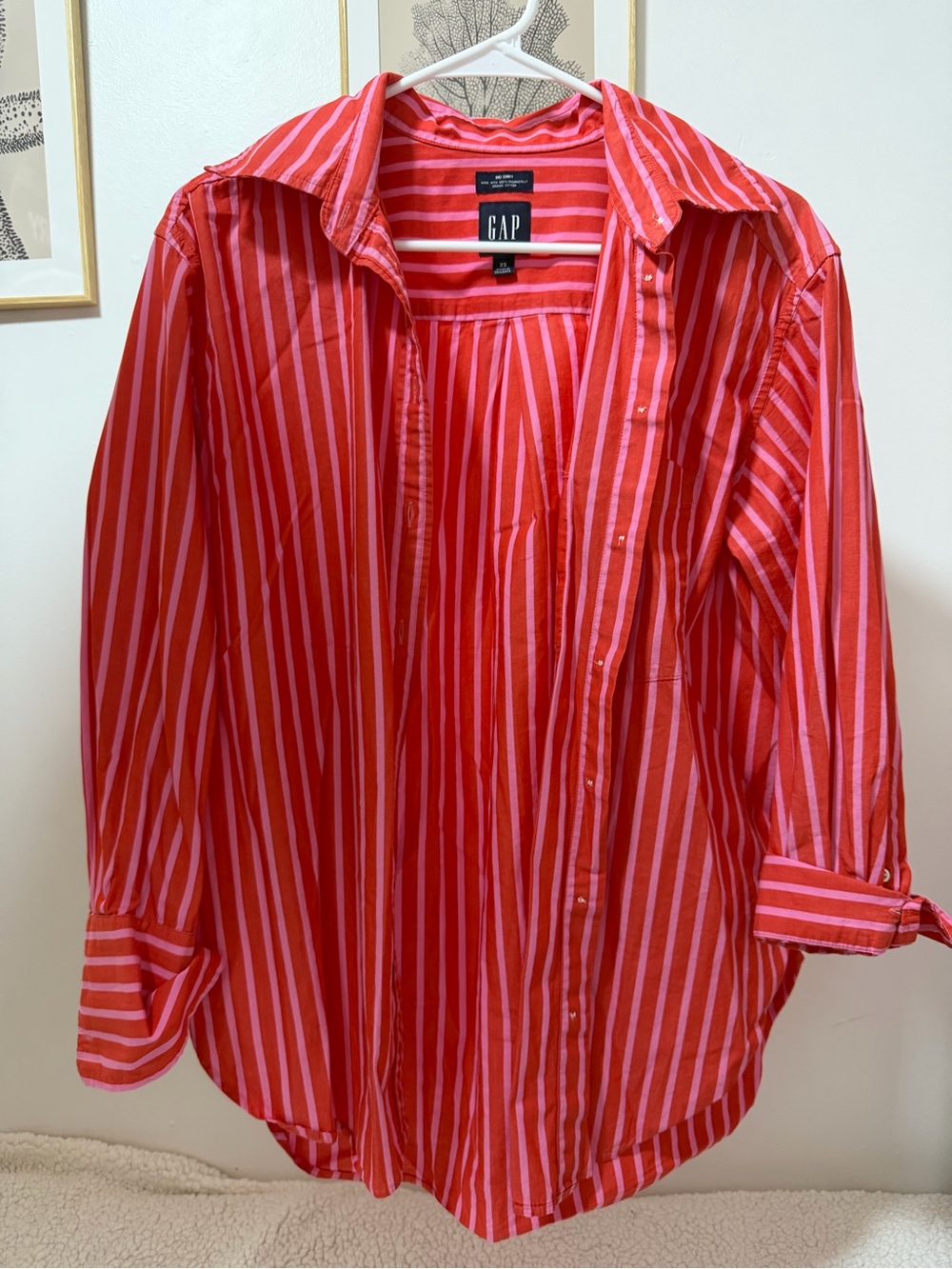 GAP Red and White Striped Button-Down Shirt